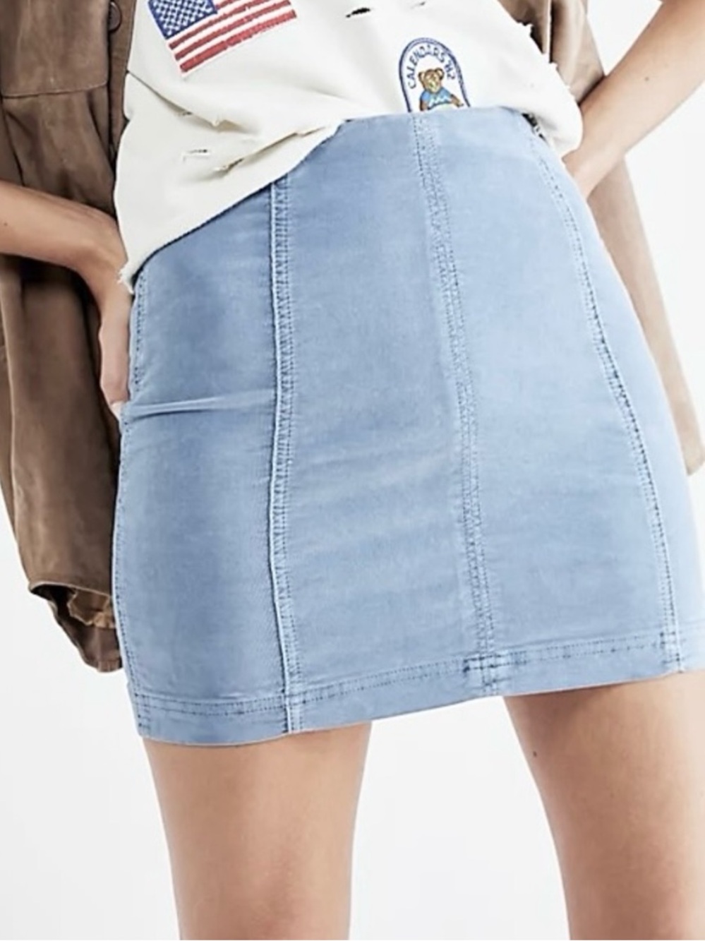 Free People Light Blue Corduroy Mini Skirt - Women